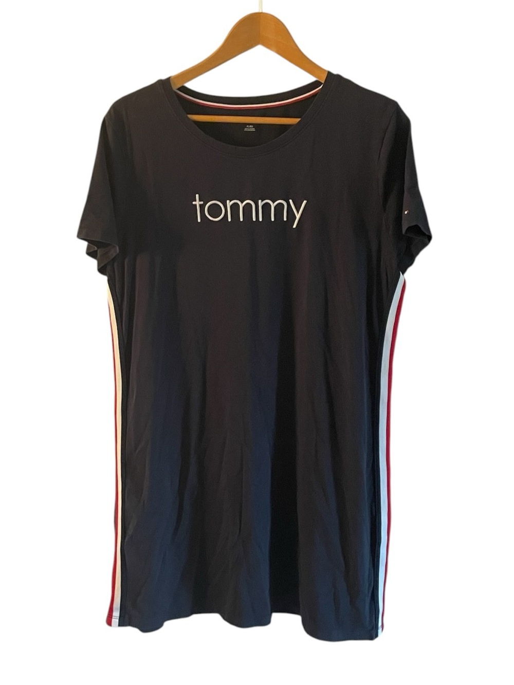 G6– Tommy XL Women's Black Logo Tee Dress with Side Stripe
